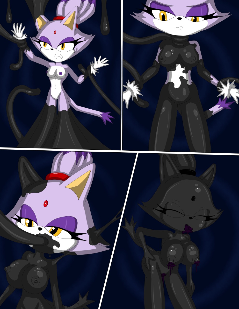 anthro blaze_the_cat breasts domestic_cat e621 felid feline felis female forced genitals hi_res latex mammal nipples rape sega sex solo sonic_the_hedgehog_(series) tail tentacle_rape tentacle_sex tentacles thamaire transformation vulva