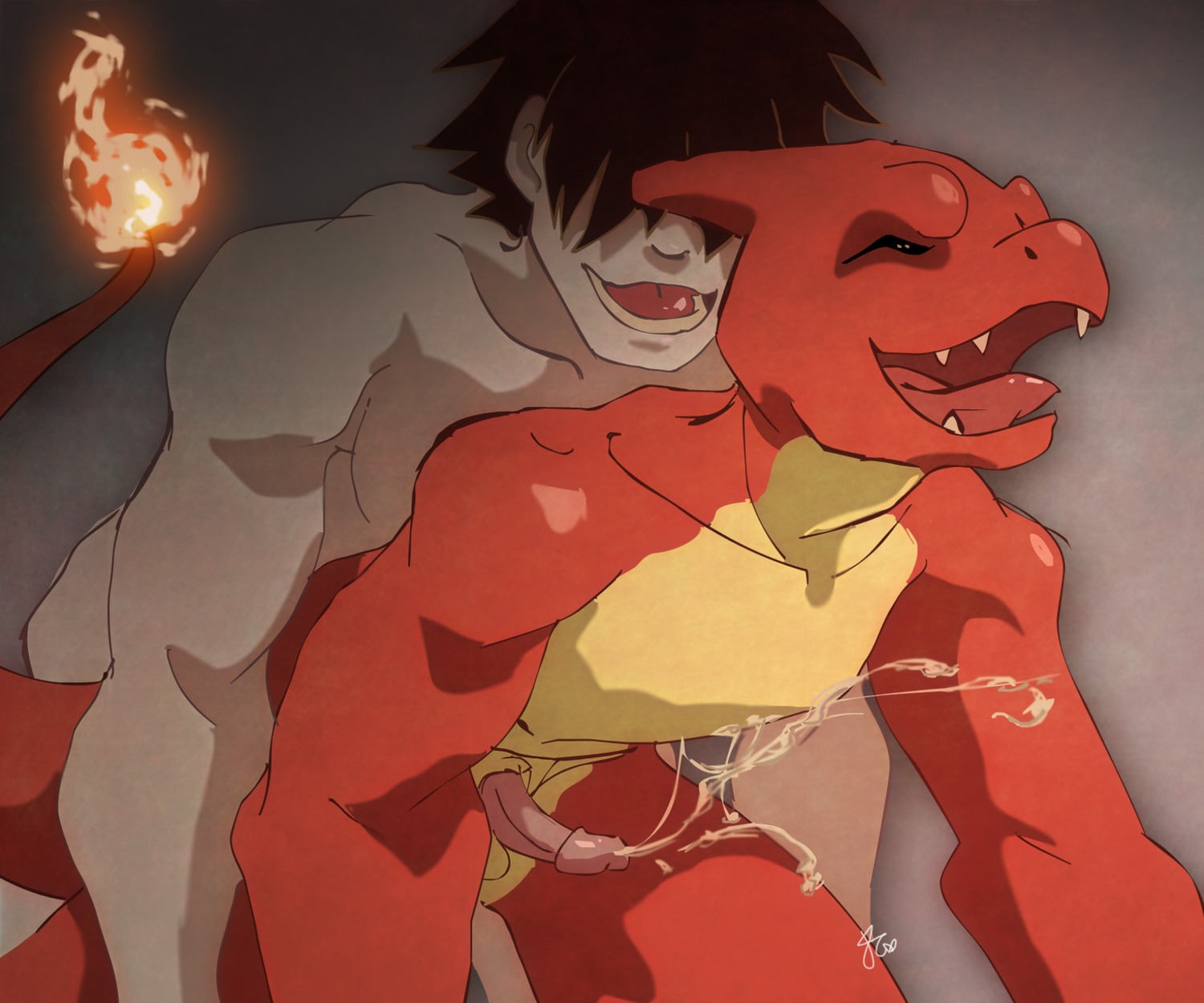 6:5 all_fours anal anal_penetration balls bestiality black_hair bodily_fluids charmeleon cum cum_on_self cum_while_penetrated cumshot doggystyle duo e621 ejaculation erection eyes_closed feral feral_penetrated fire flaming_tail from_behind_position generation_1_pokemon genital_fluids genitals hair hands-free hi_res human human_on_feral human_penetrating human_penetrating_feral humanoid_genitalia humanoid_genitalia_on_feral humanoid_penis humanoid_penis_on_feral interspecies jaunty7 male male/male male_on_feral male_on_human male_penetrated male_penetrating male_penetrating_male mammal nintendo nude open_mouth open_smile orange_body orange_skin orgasm orgasm_face penetration penis pokemon pokemon_(species) pokephilia sex smile tail teeth tongue