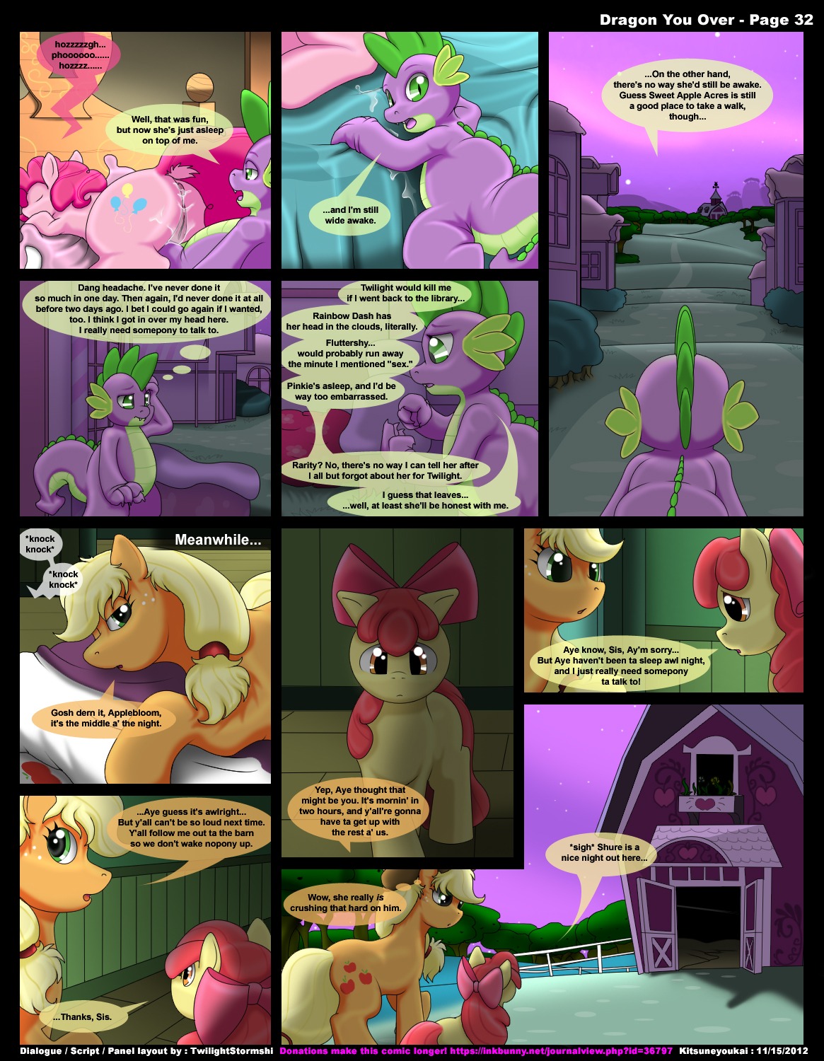 2012 accessory after_sex anthro anthro_on_feral anthro_penetrating anthro_penetrating_feral anus apple_bloom_(mlp) applejack_(mlp) bedding bestiality big_butt blanket blonde_hair bodily_fluids bow_(feature) bow_accessory bow_ribbon butt comic cum cum_in_ass cum_in_vagina cum_inside cutie_mark dialogue dragon duo e621 earth_pony english_text equid equine eyes_closed female feral feral_penetrated freckles friendship_is_magic fur genital_fluids genitals green_eyes hair hair_accessory hair_bow hair_ribbon hasbro hi_res horse inside kitsune_youkai male male/female mammal my_little_pony mythological_creature mythological_scalie mythology night orange_eyes orgasm penetration pink_body pink_fur pink_hair pinkie_pie_(mlp) pony purple_body purple_scales ribbons scales scalie sex sleeping spike_(mlp) tail text thick_tail url vulva window wood young young_anthro young_feral