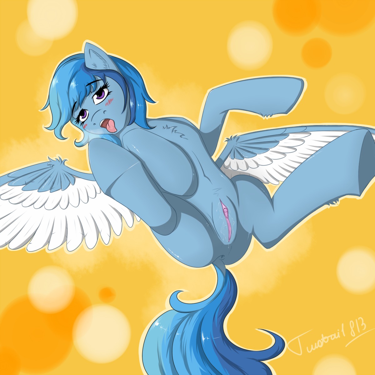 1:1 2013 abstract_background anus blue_body blue_fur blue_hair blush bodily_fluids clitoral_winking clitoris e621 equid equine fan_character feathered_wings feathers female feral fur genitals hair hasbro hi_res mammal multicolored_hair my_little_pony mythological_creature mythological_equine mythology open_mouth pegasus purple_eyes saliva simple_background solo spread_legs spreading tongue two_tone_hair twotail813 vulva wet wings