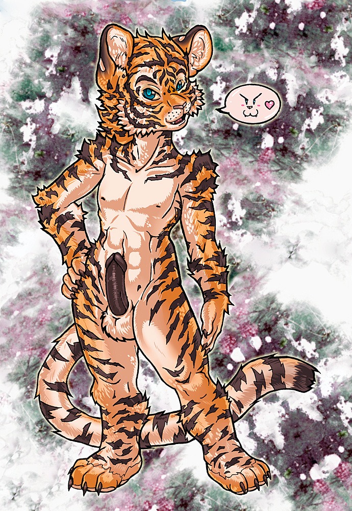 >:3 1boy anthro balls bengal_tiger black_penis blue_eyes dk_luis erection feline fur furry hindpaw hyseed male male_only nahald nude paws penis rule34 solo stripes tail tiger