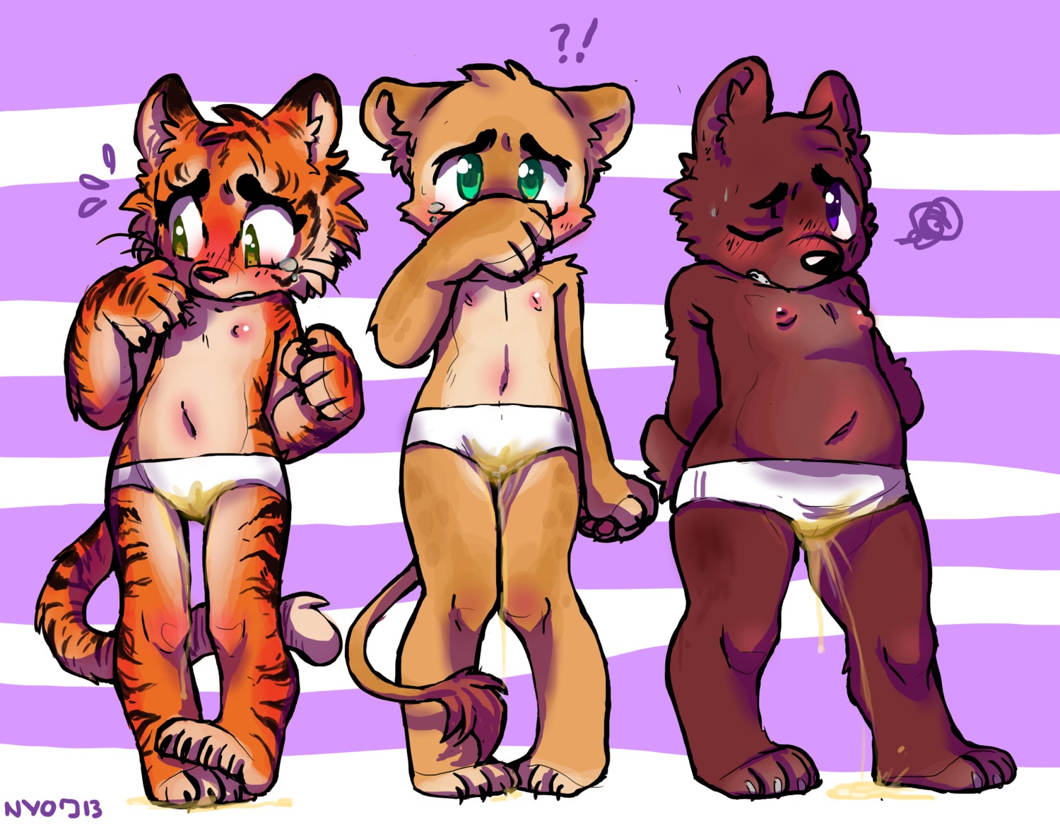 anthro bear bodily_fluids clothing e621 felid female genital_fluids group hi_res lion mammal nyowa pantherine panties peeing peeing_through_clothing peeing_together tail tail_tuft tiger tuft underwear urine urine_on_ground urine_stream watersports wetting wetting_together young young_anthro