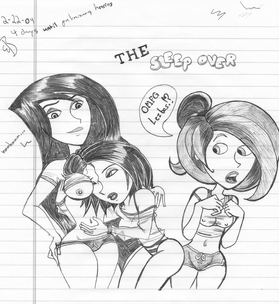 2009 bonnie_rockwaller disney female female_only human kim_possible monochrome multiple_females nipples rule34 shego smooth_fur straight_hair tagme themushroomking yuri