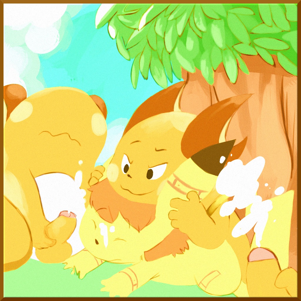 anal black_eyes closed_eyes croix cum dote furry gay male masturbation nintendo no_humans penis pokemon pokemon_(species) raichu rule34 tree wood