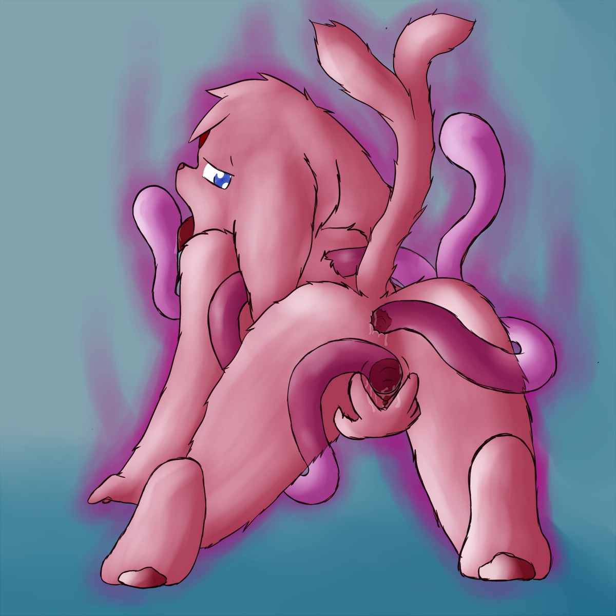 1:1 all_fours anal anal_penetration bodily_fluids cum double_penetration e621 eeveelution espeon female feral generation_2_pokemon genital_fluids genitals hi_res looking_back nintendo open_mouth penetration pokemon pokemon_(species) shenhibiki simplepale solo tail tentacles translucent translucent_tentacles vaginal vaginal_penetration vulva
