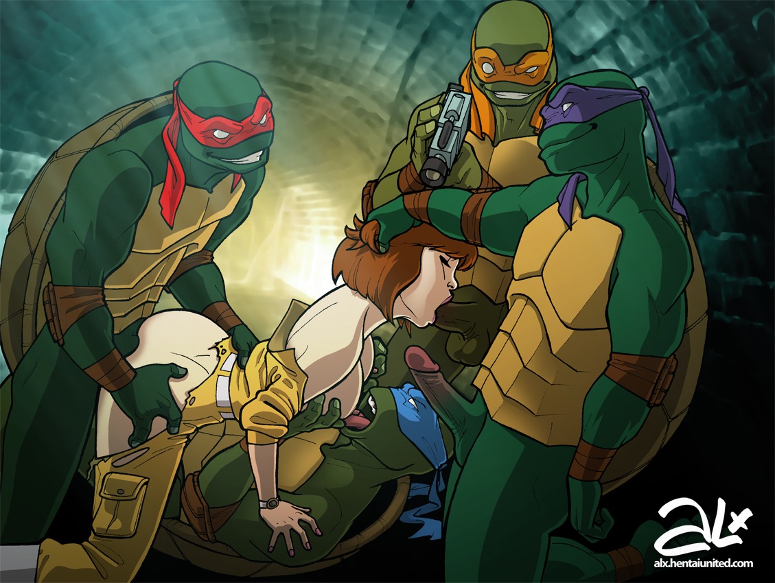 1girls 4boys all_fours alx_(fuckit) anal april_o'neil april_o'neil_(tmnt_1987) breast_grab breast_sucking breasts brother brothers camcorder doggy_style donatello double_penetration fellatio female gangbang head_grab human interspecies leonardo male michelangelo pussy raphael recording reporter rule34 sex straight teenage_mutant_ninja_turtles tmnt_1987 torn_clothes turtle vaginal_penetration