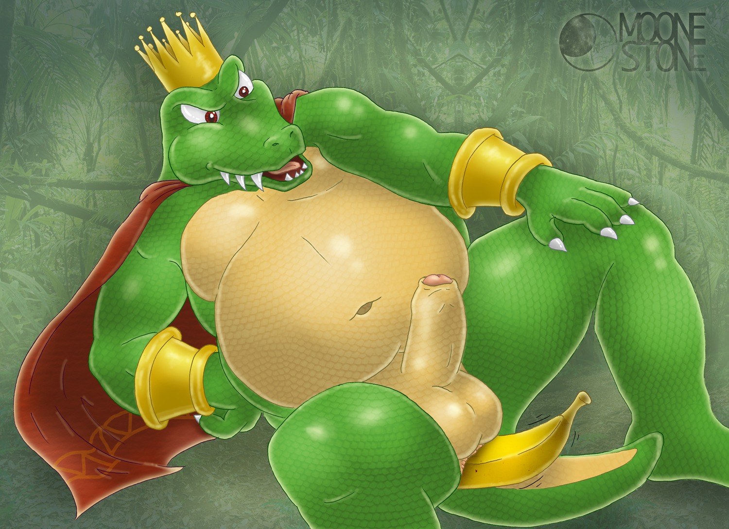 2014 4_fingers anal anal_masturbation anal_penetration anthro anus bald balls banana banana_in_ass barefoot belly biceps biped bracelet butt cape claws clothing crocodilian crown detailed detailed_scales donkey_kong_(series) e621 erection feet fingers food food_fetish food_insertion food_play foreskin fruit genitals glistening gold_(metal) gold_bracelet gold_jewelry green_body green_scales hand_on_leg happy headgear hi_res humanoid_genitalia humanoid_penis improvised_dildo improvised_sex_toy jewelry king king_k._rool kremling looking_down lying male masturbation moonestone multicolored_body multicolored_scales musclegut muscular muscular_anthro muscular_male narrowed_eyes navel nintendo nude on_back open_mouth overweight overweight_anthro overweight_male pecs penetration penis plant raised_arm red_eyes reptile royalty scales scalie shadow sharp_teeth simple_background smile solo spread_legs spreading squint tan_body tan_scales teeth tongue two_tone_body two_tone_scales ventral_scales