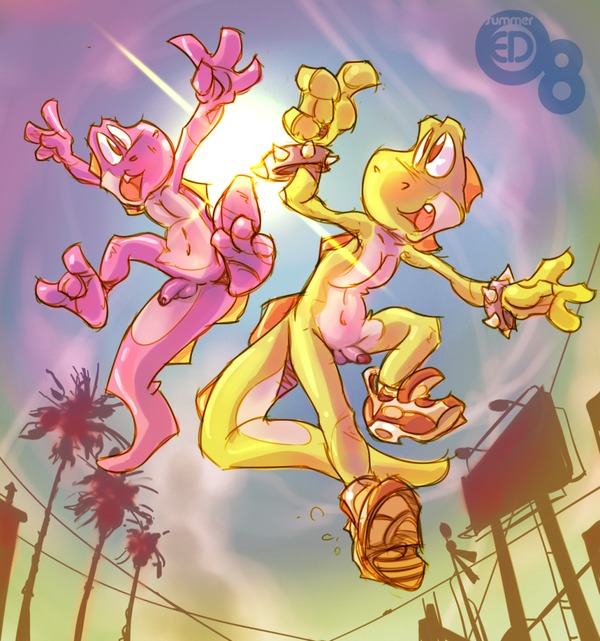 anthro balls casual color day edtropolis footwear front_view male male_only mario_(series) multiple_males nintendo nude outdoors penis public rule34 tagme testicles wristwear yoshi