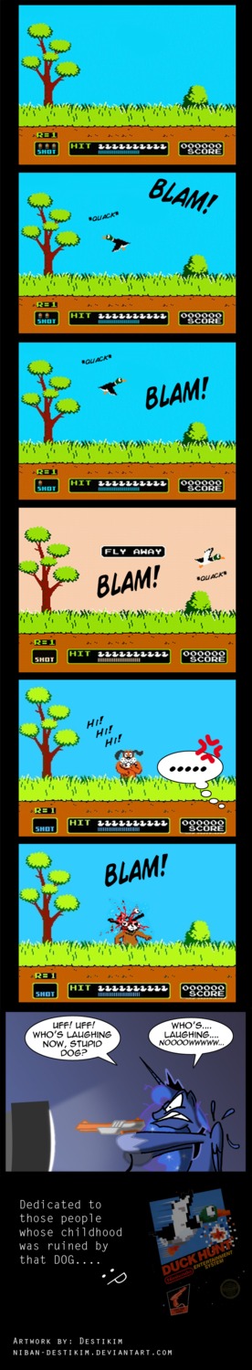 8-bit absurd_res ammo_count anas anatid anseriform artist_name avian bird blood bodily_fluids canid canine canis comic controller cord cover cross-popping_vein crossover crown crt dabbling_duck dialogue domestic_dog duck duck_hunt duck_hunt_dog duck_hunt_duck e621 electronics ellipsis emoticon empty_score english_text equid equine fatal_wound feathered_wings feathers female feral flying friendship_is_magic game_controller game_screen gaming gore gun hasbro head_wound headgear hi_res holding_controller holding_game_controller holding_object horn jewelry killing logo long_image mallard mammal my_little_pony mythological_creature mythological_equine mythology necklace nes_zapper niban-destikim nintendo nintendo_controller nintendo_entertainment_system nintendo_logo nintendo_seal playing_video_game princess_luna_(mlp) ranged_weapon retro_controller score screen shot_in_head solo sound_effects sparkles tall_image television text toy toy_gun video_game_cover weapon winged_unicorn wings wired_controller wounded