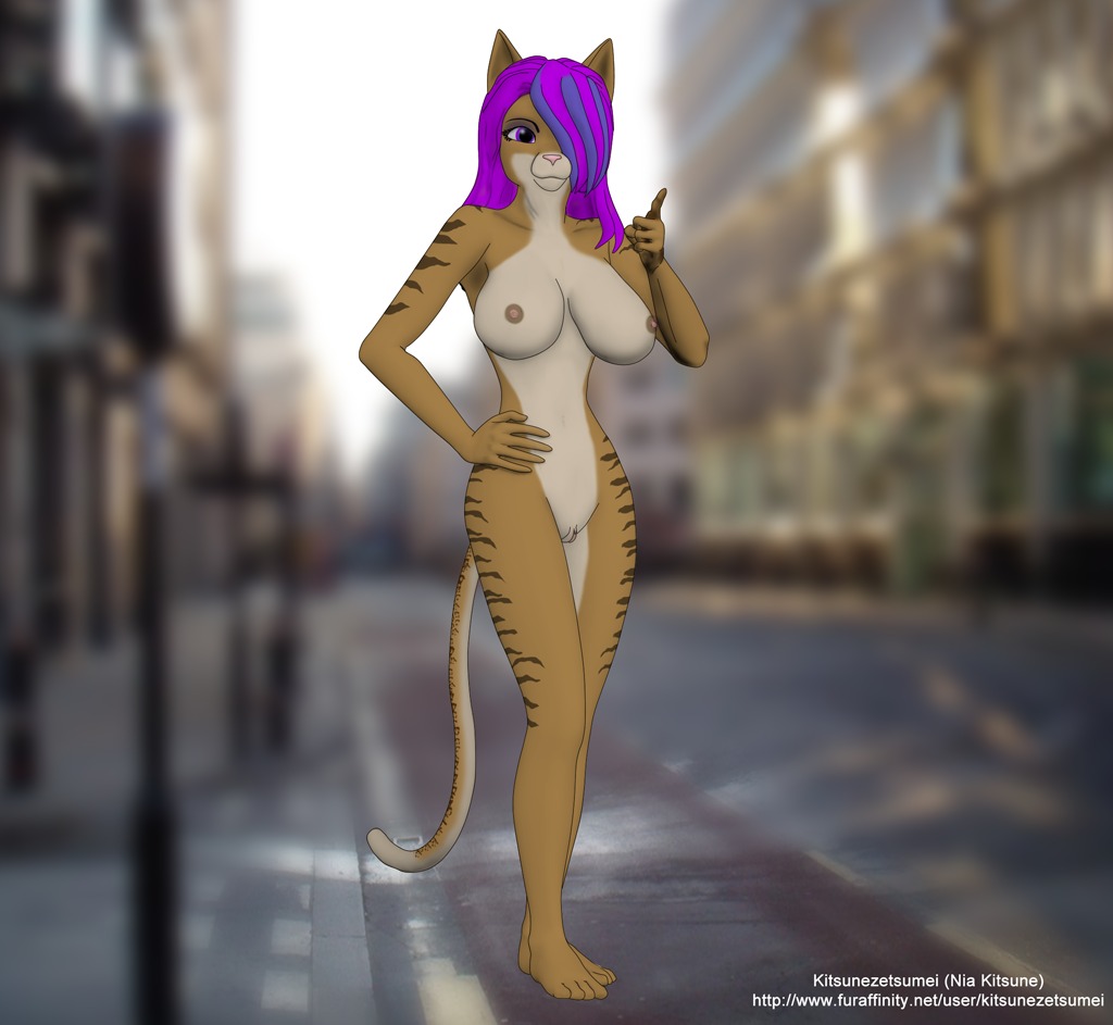 anthro big_breasts breasts domestic_cat e621 felid feline felis female genitals kitsunezetsumei looking_at_viewer mammal nipples nude solo tabby_cat text url vulva