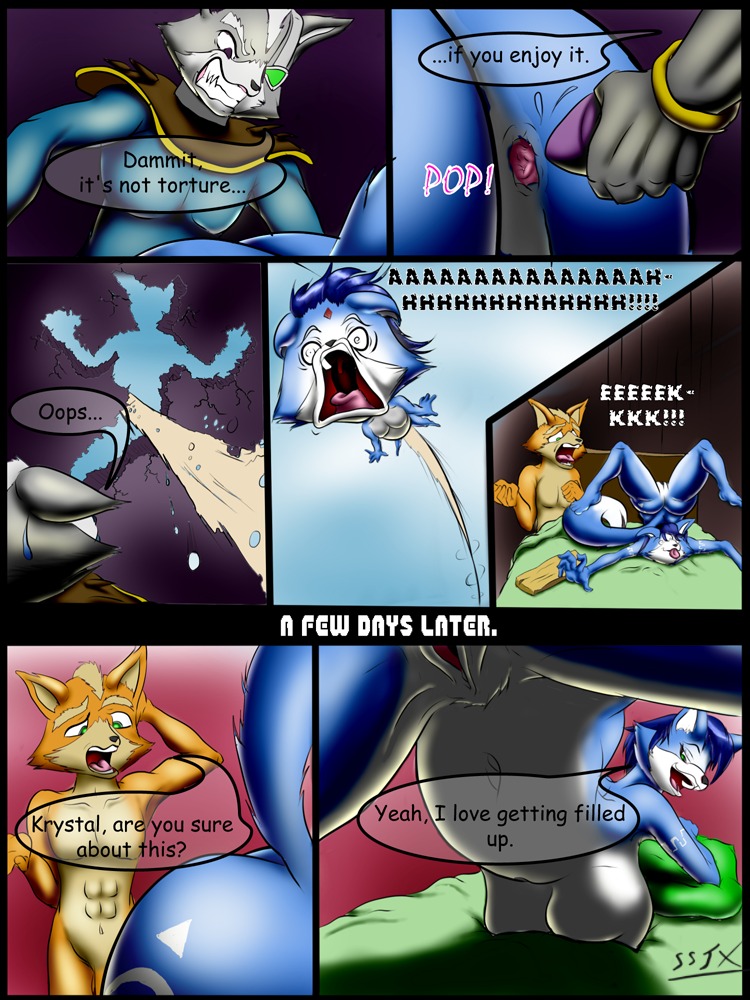anthro bed beige_fur blue_fur blue_hair breasts clothes cola color comic dialog english_text female fox fox_mccloud fur furry furry_breasts furry_ears furry_tail hair indoors krystal male nude orange_fur pointy_ears rule34 short_hair speech_bubble star_fox tail text white_fur wolf wolf_o'donnell