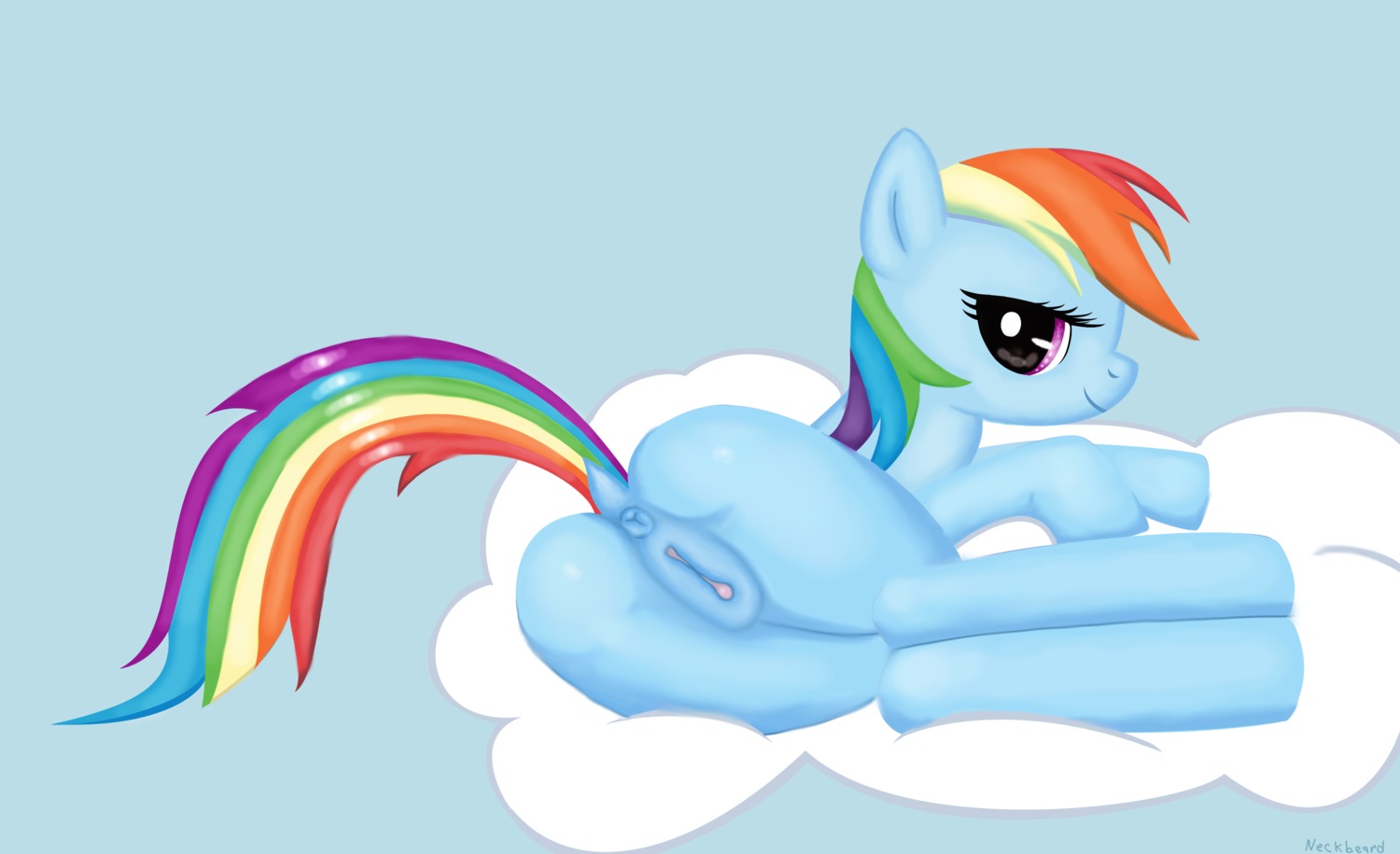 anus bedroom_eyes blue_body blue_fur butt cloud e621 equid equine female feral friendship_is_magic fur genitals hair half-closed_eyes hasbro hi_res hooves horse looking_at_viewer looking_back mammal multicolored_hair multicolored_tail my_little_pony narrowed_eyes neckbeardofthewest outside pink_eyes pony presenting rainbow_dash_(mlp) rainbow_hair rainbow_tail raised_tail rear_view seductive sky skyscape smile solo tail vulva