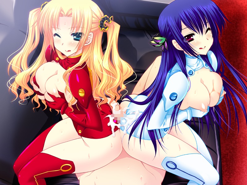 2girls ass assjob blonde_hair blue_hair breasts buttjob censored cum cum_on_ass cum_on_body cum_on_lower_body double_buttjob female male penis rubbing rule34