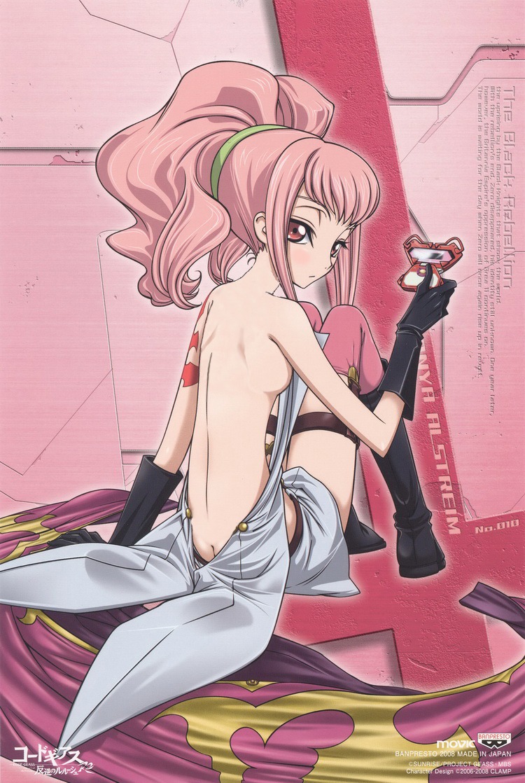 1girls anya_alstreim ass breasts code_geass female female_only oppai petite photoshop pink_hair red_eyes rule34 solo undressing