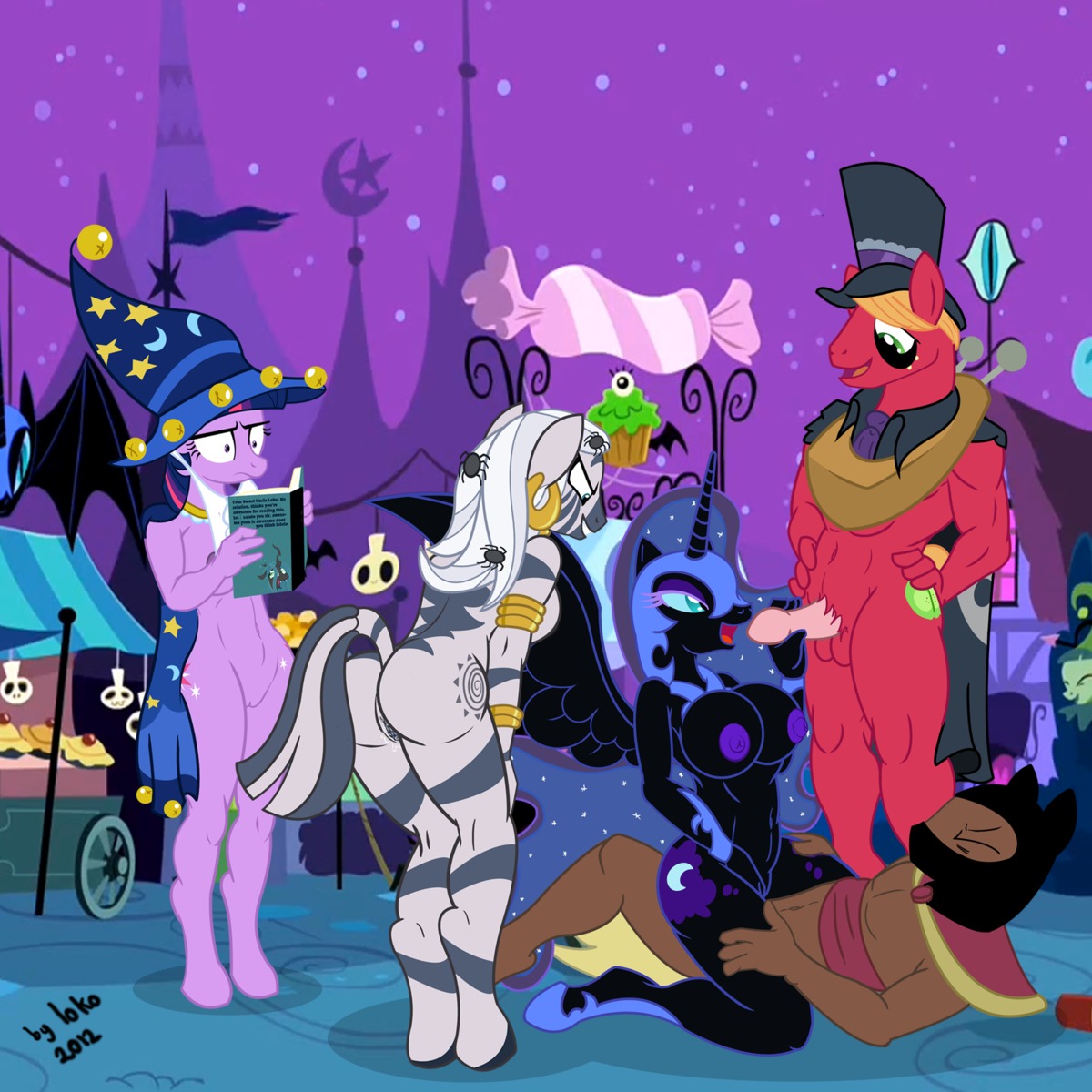 1:1 2012 anthro anthrofied armor balls being_watched big_macintosh_(mlp) black_body black_feathers bodily_fluids book breasts butt clothing cowgirl_position cutie_mark e621 ear_piercing earth_pony el-loko equid equine erection feathered_wings feathers female freckles friendship_is_magic from_front_position fur genital_fluids genitals group hair handjob hasbro hat headgear headwear helmet hi_res horn horse looking_at_another male male/female mammal membrane_(anatomy) membranous_wings multicolored_hair my_little_pony mythological_creature mythological_equine mythology nightmare_moon_(mlp) nipples on_bottom on_top open_mouth outside penetration penile penis piercing plow_yoke pony public purple_body purple_fur purple_hair sex straddling stripes tail top_hat twilight_sparkle_(mlp) two_tone_hair vaginal vaginal_fluids vaginal_penetration vulva winged_unicorn wings zebra zecora_(mlp)
