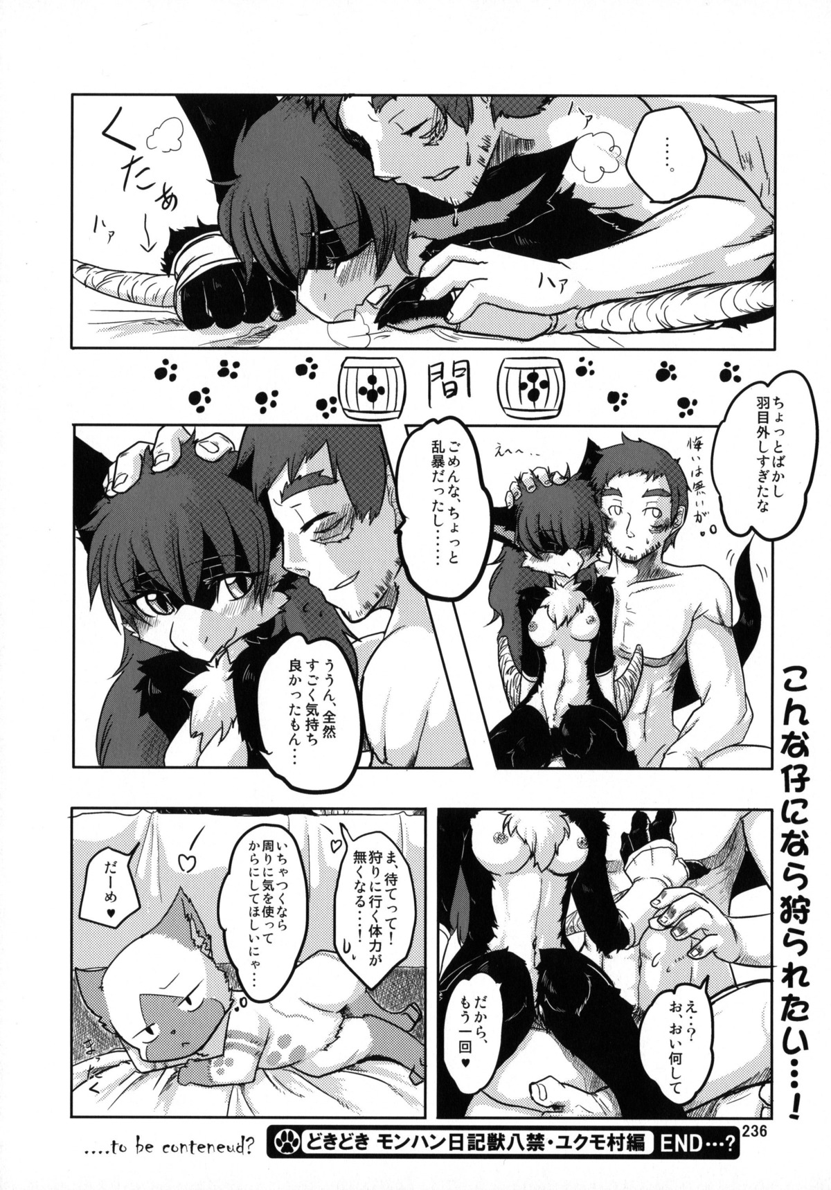 breasts comic felyne female human hunter male monster_hunter nargacuga rule34 translation_request
