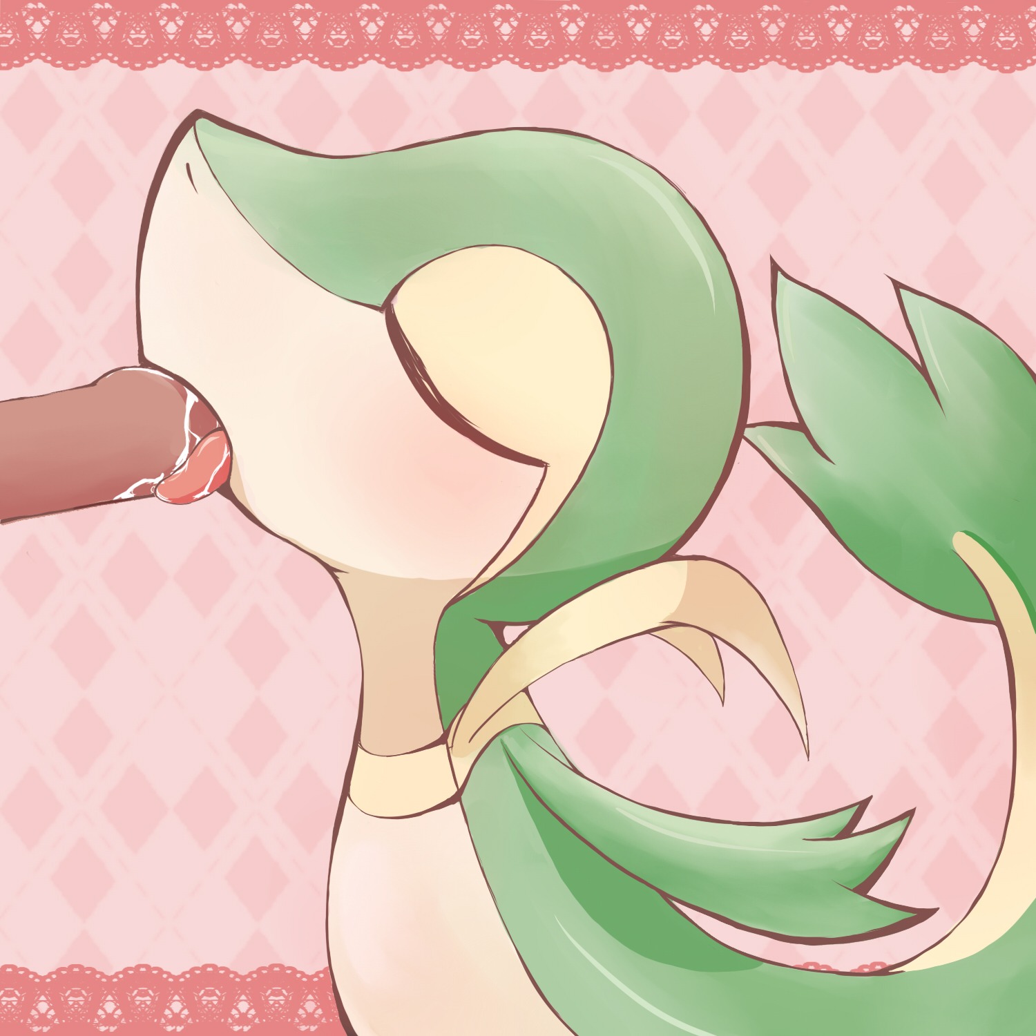 blush color fellatio fellatio_from_feral feral human insertion interspecies male nude oral penis pokemon pokemon_(species) pokemon_bw pokephilia rule34 side_view size_difference snivy