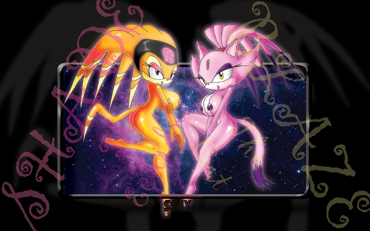 anthro blaze_the_cat breasts cat character_name domestic_cat echidna feline female female_only fur interspecies mammal monotreme multiple_females multiple_girls nipples nude on_one_foot orange_fur purple_fur rule34 sega shade_the_echidna sonic_(series) sonic_chronicles:_the_dark_brotherhood sonic_the_hedgehog_(series) standing straight_hair super_form tagme tail white_fur