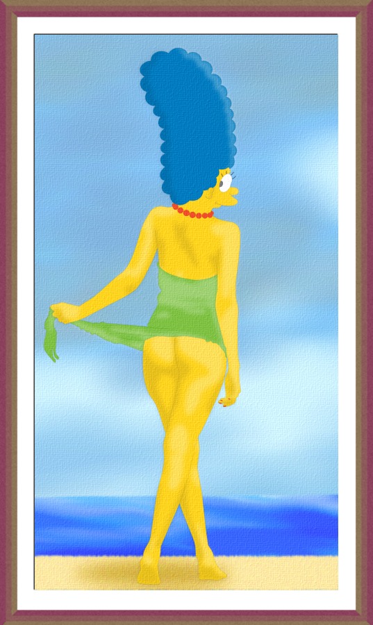 20th_century_studios accurate_art_style ass back_view clothes clothing color crossed_legs female female_only human marge_simpson outdoors rule34 solo standing tagme the_simpsons yellow_body yellow_skin