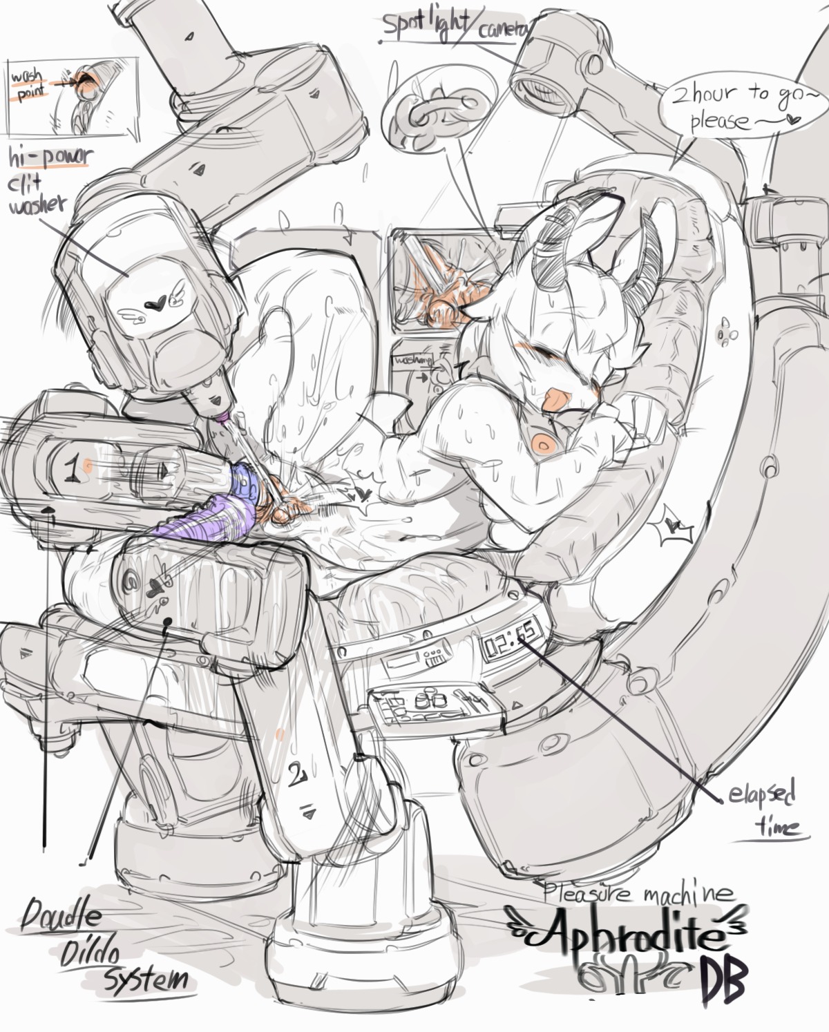anthro bodily_fluids contraption_concept cum cum_everywhere dildo double_penetration e621 english_text explanation felid female fucked_silly fucking_machine genital_fluids genitals halsione hi_res horn kemono machine mammal masturbation messy penetration pictographics sex_toy solo spread_legs spreading text vaginal vaginal_masturbation vulva water wide_hips