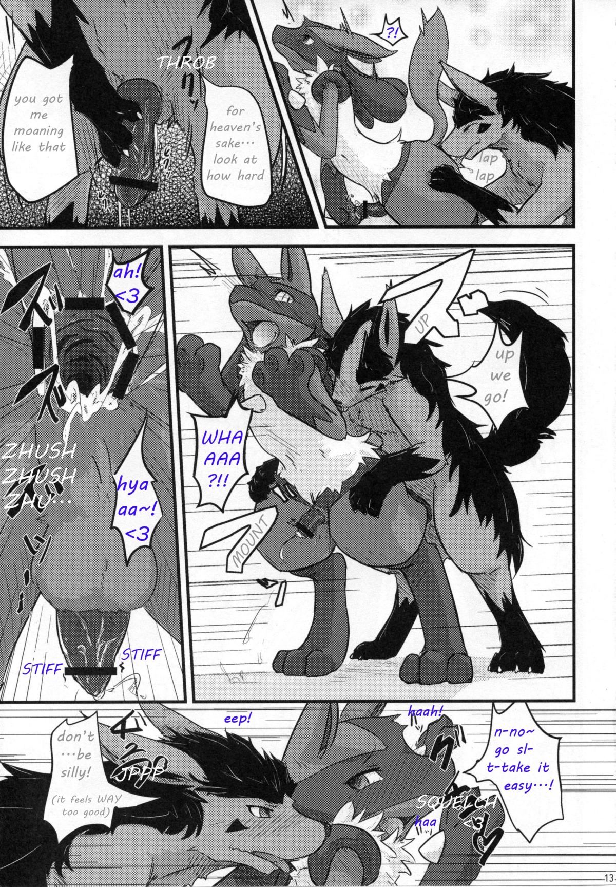 anal anal_sex censored cum fur furry gay knot lucario male mightyena nintendo no_humans oral penetration pokemon pokemon_(species) rimming rule34