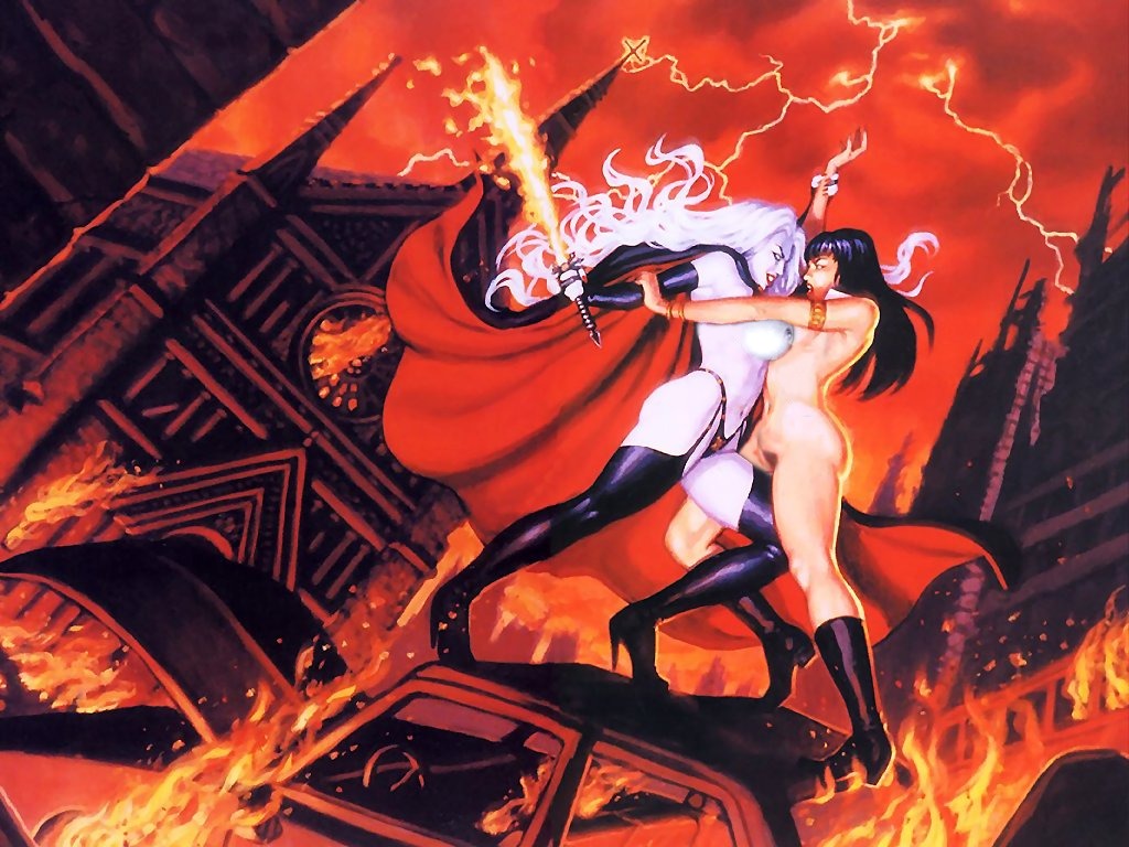 2girls catfight chaos_comics crossover female lady_death rule34 tagme vampirella vampirella_(series)