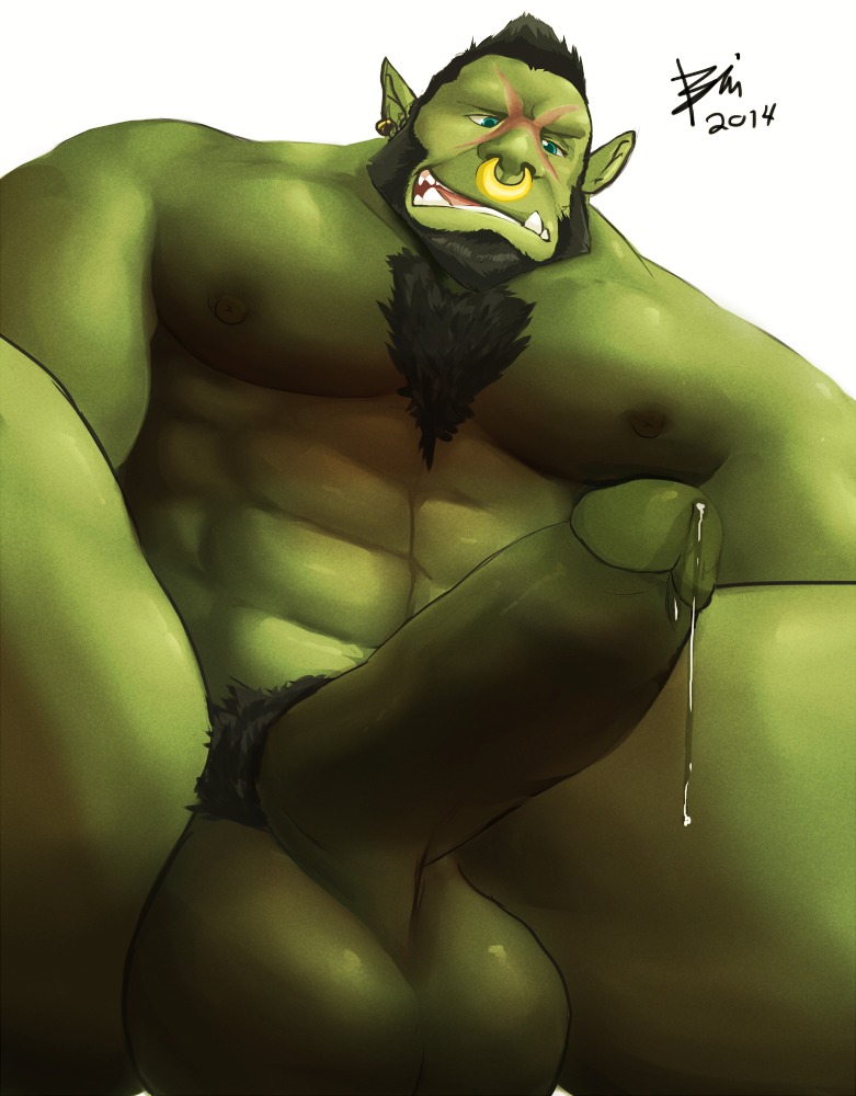 2014 abs balls beard biceps bin_(artist) bodily_fluids body_hair chest_hair chest_tuft dripping e621 ear_piercing erection facial_hair facial_piercing fur genital_fluids genitals green_body green_skin humanoid humanoid_genitalia humanoid_penis humanoid_pointy_ears male muscular muscular_humanoid muscular_male nipples nose_piercing nose_ring not_furry nude orc pecs penis piercing pointy_ears precum pubes ring_piercing scar septum_piercing solo tuft tusks
