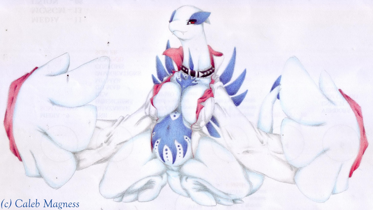 3_toes 5_fingers avian banshee belly big_belly big_breasts big_feet big_hands blue_markings breasts busty_feral caleb_magness clothed clothing collar copyright_symbol curvy_figure demon e621 eyelashes fan_character fangs feet female feral fin fingers generation_2_pokemon genitals hi_res hybrid jacket kneeling legendary_pokemon long_neck long_tail looking_at_viewer lugia markings navel nintendo nipple_outline non-mammal_breasts phelomena pokemon pokemon_(species) red_eyes semi-anthro shirt smile smirk solo spines spread_wings standing stare symbol tail teeth thick_thighs toes topwear traditional_media_(artwork) voluptuous vulva white_body wings