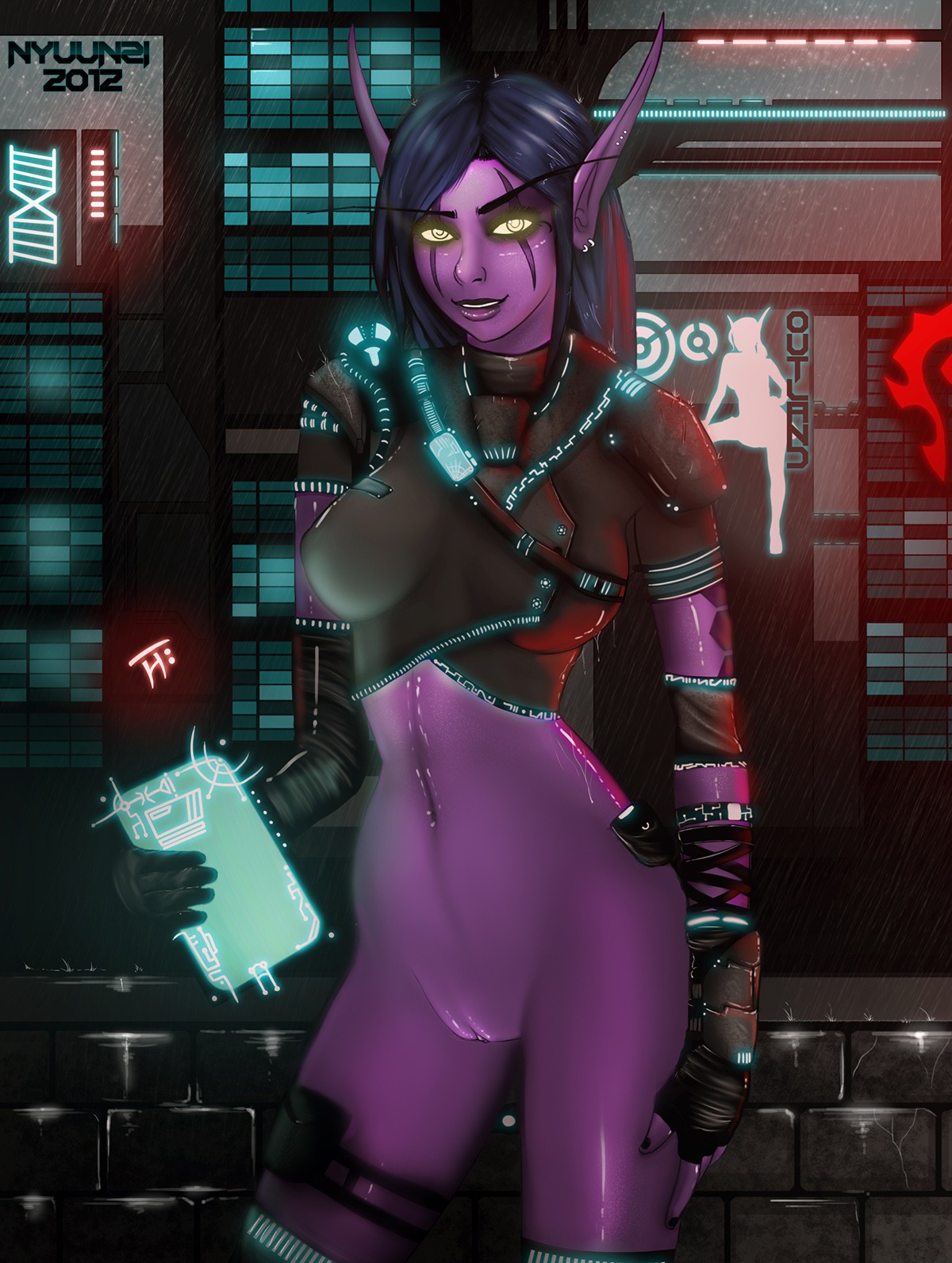 1girls 2012 alliance_(warcraft) blizzard_entertainment bottomless bottomless_female dark_hair ear_piercing elf elf_ears facial_markings female female_only medium_hair night_elf nyuunzi purple_hair purple_skin pussy rule34 smile solo solo_female solo_focus source_request uncensored warcraft world_of_warcraft yellow_eyes