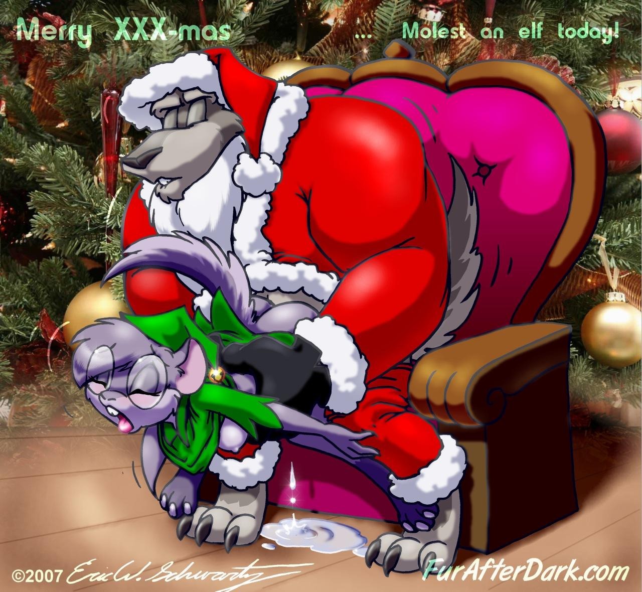 2007 anthro bodily_fluids canid canine canis carli_chinchilla chinchilla chinchillid christmas clothing cosplay costume cum dominant duo e621 eric_schwartz eyewear female from_behind_position furafterdark genital_fluids glasses holidays larger_dom male male/female mammal raised_tail rodent santa_claus santa_costume sex size_difference spike_wolf tail tongue tongue_out vaginal wolf