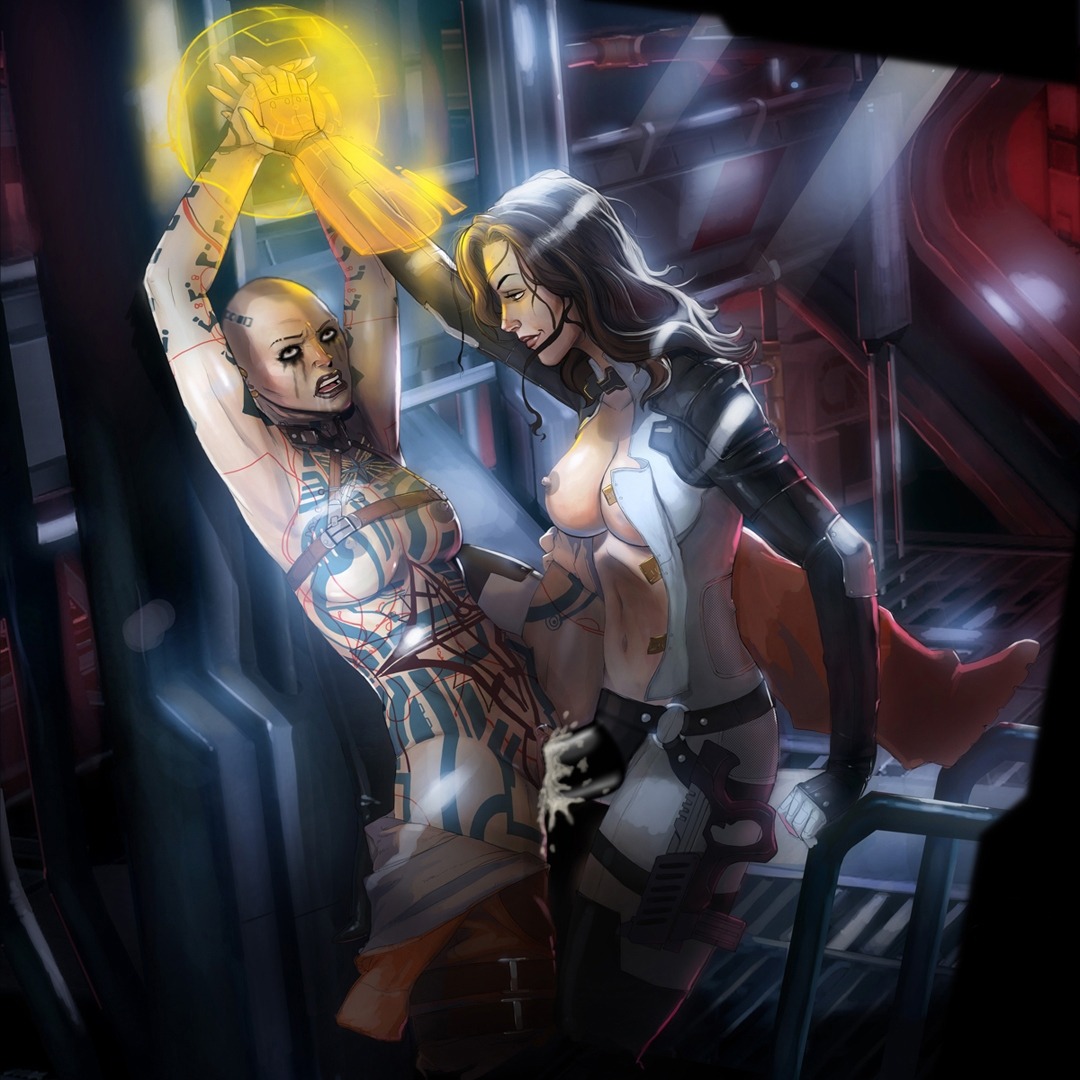 2girls bald_female bondage breasts creampie crying_with_eyes_open cum cum_in_pussy cum_inside female female_only jack_(mass_effect) lesbian_rape mass_effect mass_effect_2 miranda_lawson multiple_females multiple_girls nipples open_shirt pussy rape rule34 running_mascara runny_makeup strap-on strapon subject_zero tear tears thriller vaginal_penetration yuri yuri_rape