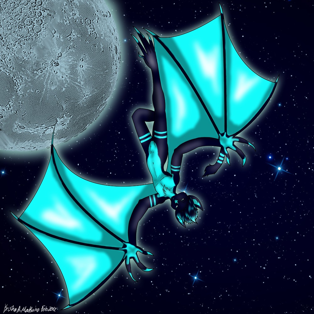 1:1 2012 animal_genitalia anthro balls bat biped blue_body blue_skin claws digital_media_(artwork) e621 flaccid flying genitals glowing hair keisha_makainn long_tail male mammal membrane_(anatomy) membranous_wings moon night nude outside penis sheath solo star stripes tail theglowingbat toe_claws winged_arms wings