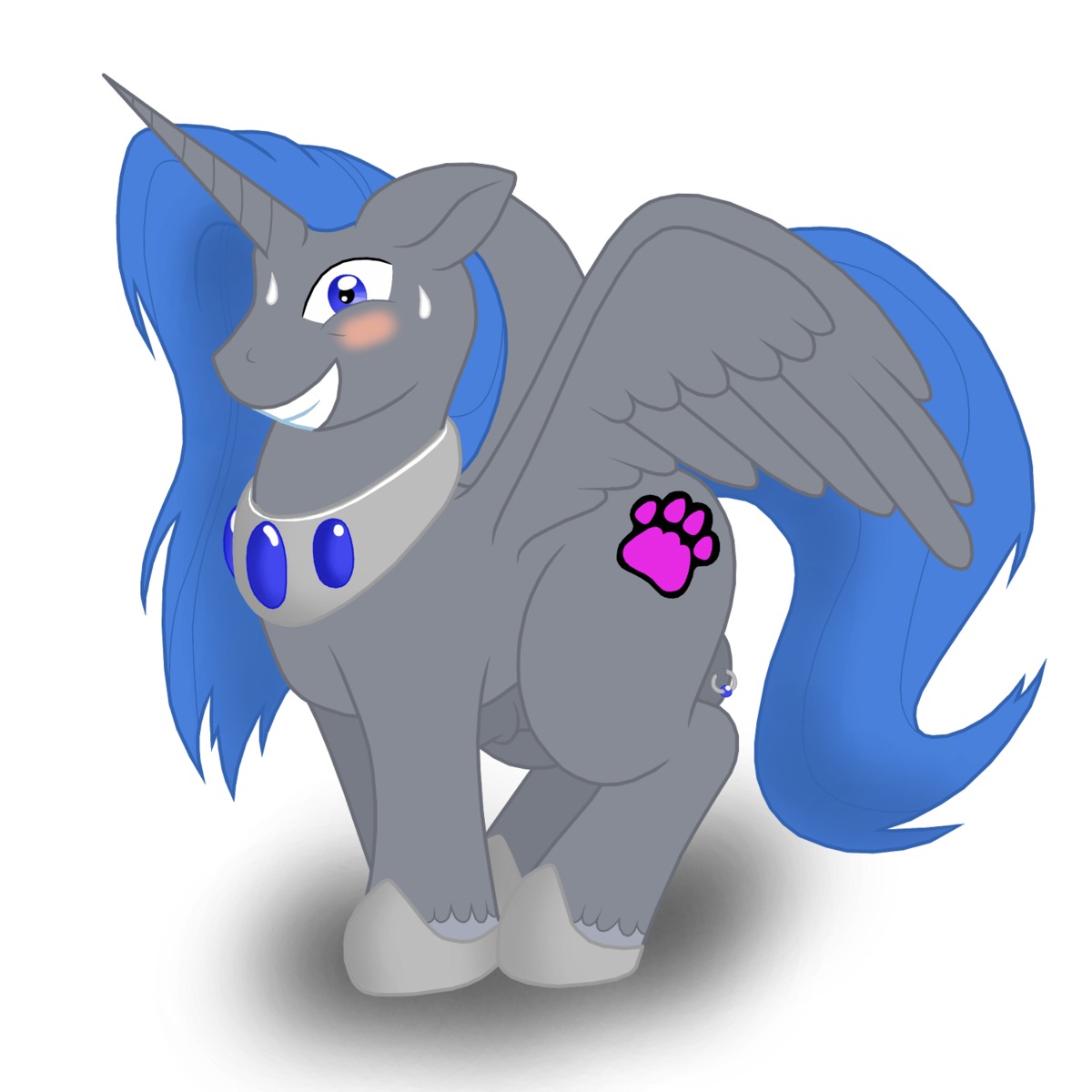 1:1 balls blush bodily_fluids e621 equid equine erection feathered_wings feathers feral genital_piercing genitals hasbro hi_res horn jewelry male mammal my_little_pony mythological_creature mythological_equine mythology penis piercing scrotum_piercing skybrigidrain smile solo sweat wing_boner winged_unicorn wings
