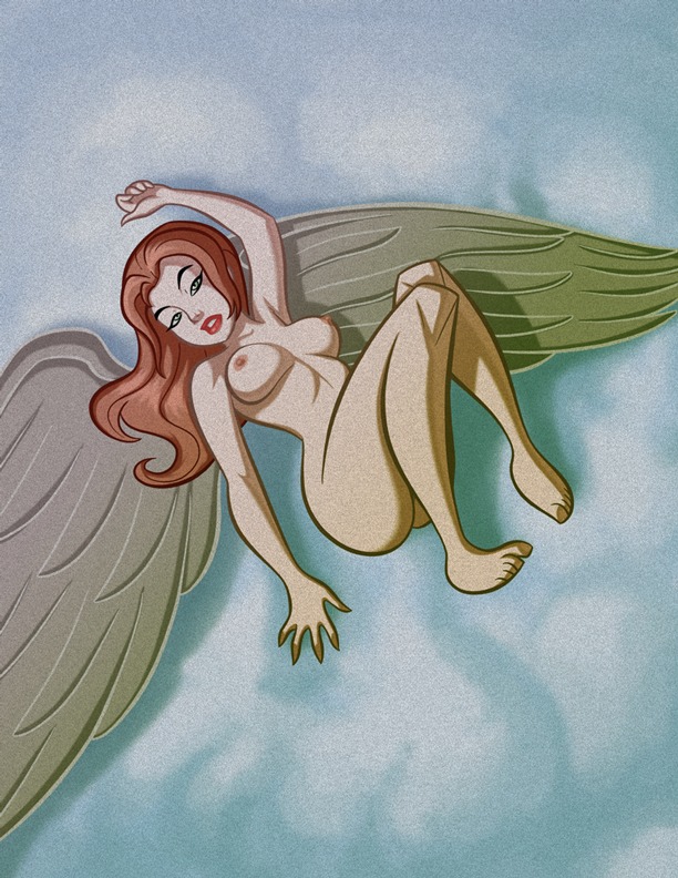 1girls barefoot brainiacx breasts dc dc_comics dcau female female_only green_eyes hawkgirl justice_league justice_league_unlimited long_hair nipples nude on_back orange_hair rule34 shayera_hol solo wings