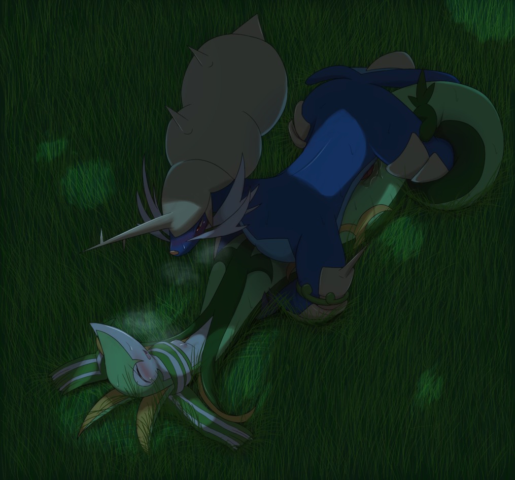 background blush breasts color couple female feral forest male mustelid night on_back pokemon rule34 samurott scalie serperior sex snake straight tree wood