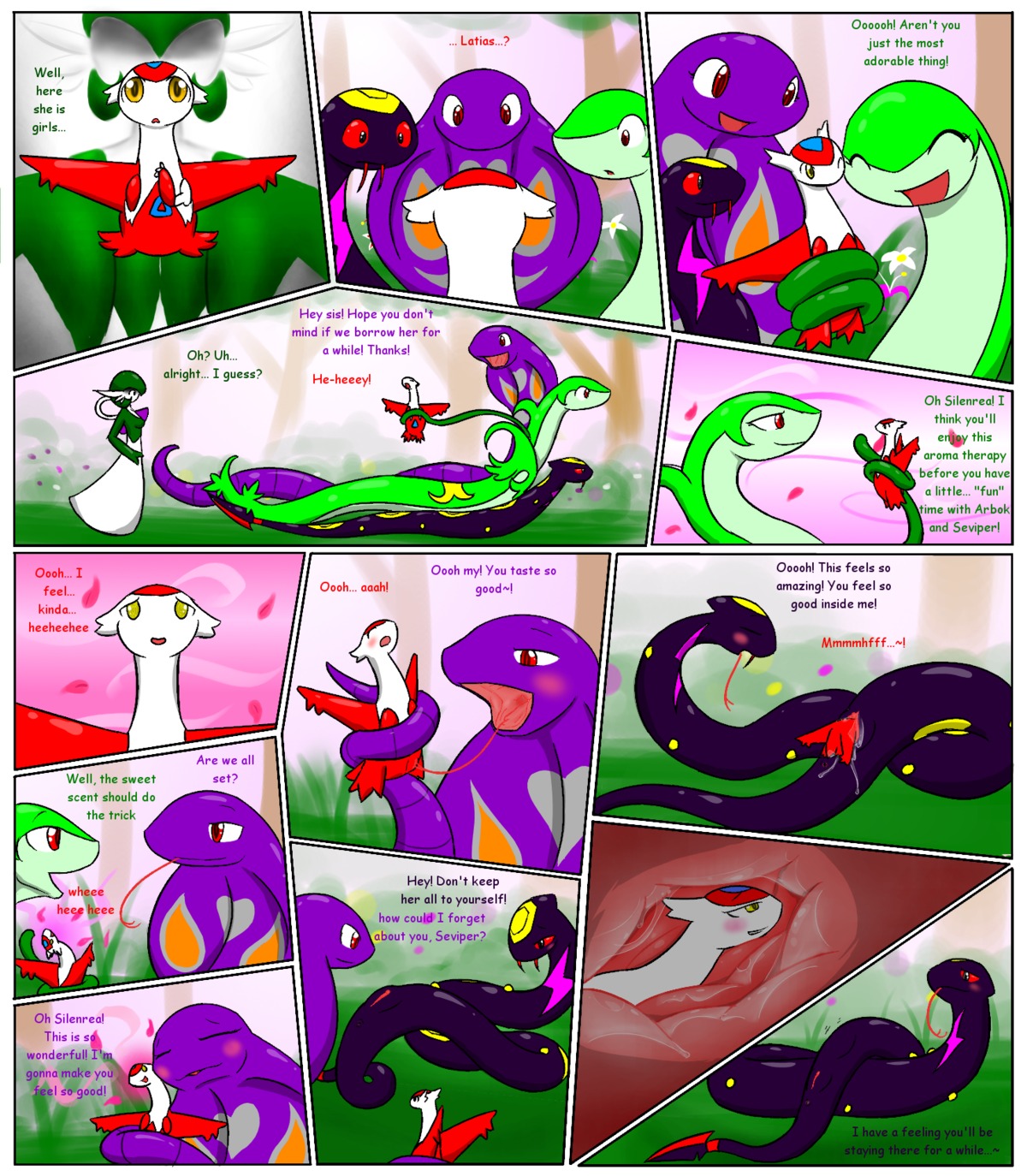 2013 anus arbok arbok_(livinlovindude) blush bodily_fluids cunnilingus e621 embarrassed emily_(livinlovindude) english_text fan_character female feral forked_tongue fully_inside gardevoir generation_1_pokemon generation_3_pokemon generation_5_pokemon genital_fluids genitals group heart_(marking) hi_res internal internal_vaginal larger_female latias legendary_pokemon licking lightning_bolt_marking livinlovindude long_fangs long_tongue love markings nintendo open_mouth oral outside partially_inside penetration pokemon pokemon_(species) red_eyes reptile scalie serperior serperior_(livinlovindude) seviper seviper_(livinlovindude) sex silenrea_anon size_difference smaller_female snake squeezing tail tail_coil tentacle_coil tentacles text tongue tongue_out unbirthing vaginal vaginal_fluids vore vulva yellow_eyes