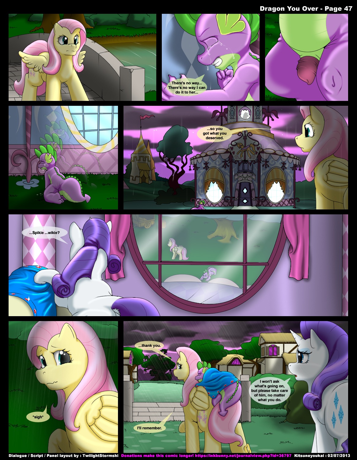2013 anthro blue_eyes bodily_fluids comic crying cutie_mark dialogue dragon e621 english_text equid equine eyes_closed feathered_wings feathers female feral flaccid fluttershy_(mlp) friendship_is_magic fur genitals group hair hasbro hi_res horn inside kitsune_youkai male mammal my_little_pony mythological_creature mythological_equine mythological_scalie mythology outside pegasus penis pink_hair purple_hair raining rarity_(mlp) scalie sleeping spike_(mlp) tail tears text thick_tail unicorn wings yellow_body yellow_feathers yellow_fur young young_anthro