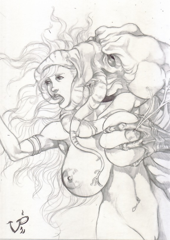 breast_squeeze breasts dungeons_and_dragons elf female huge_breasts illithid lactation large_breasts mind_flayer monochrome nipples rule34 tentacles vp