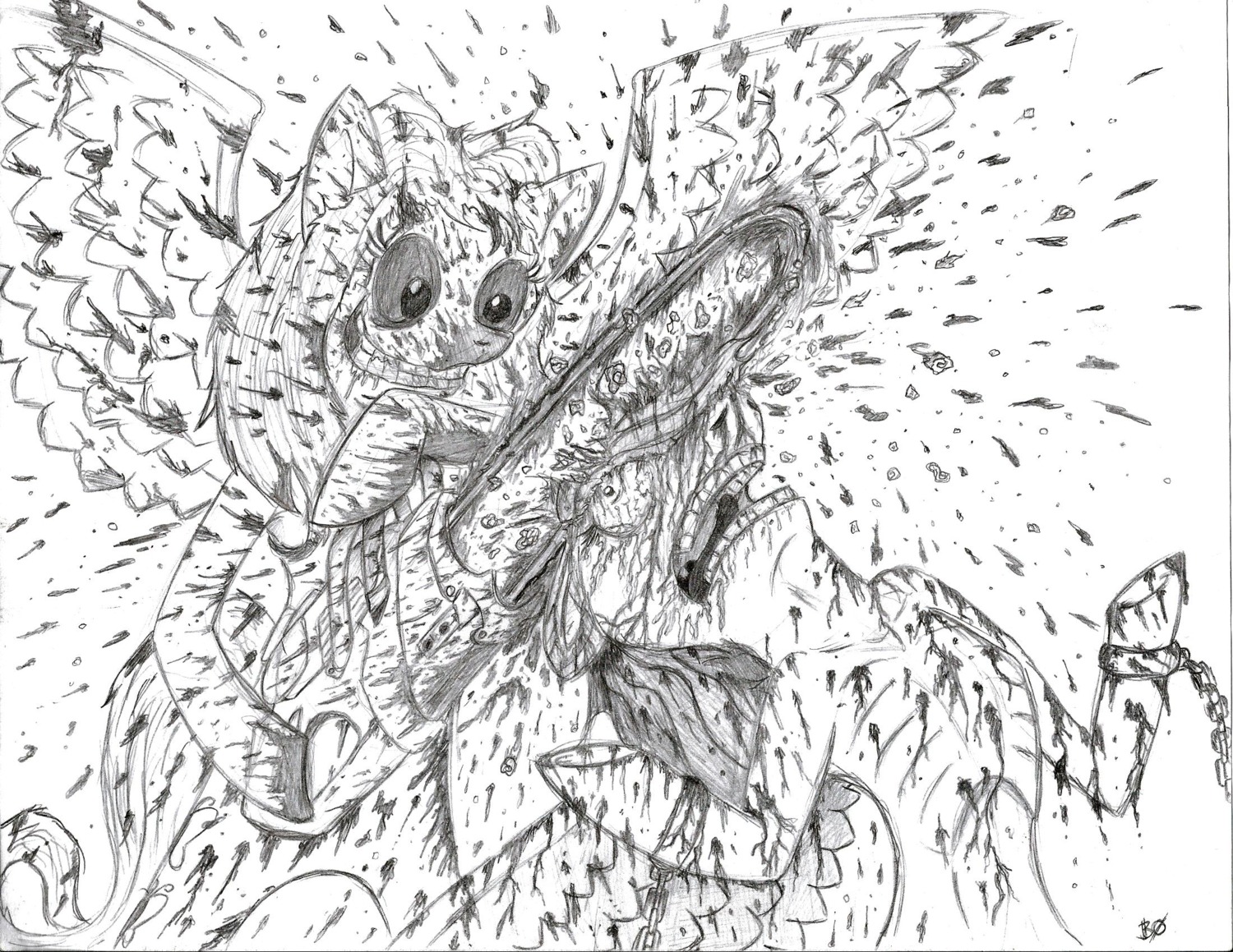black_and_white blood bloodshot_eyes bodily_fluids brain chainsaw crying death drakanifox drooling duo e621 equid equine feathered_wings feathers female fluttershy_(mlp) friendship_is_magic gore grotesque_death hasbro hi_res insane mammal monochrome my_little_pony mythological_creature mythological_equine mythology nightmare_fuel organs pegasus power_tool rainbow_dash_(mlp) saliva smile tears teeth tools what what_has_science_done wings