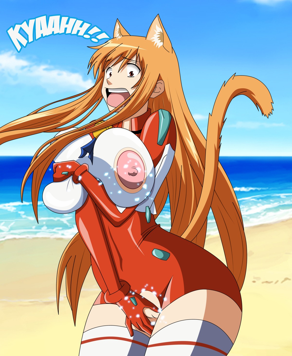 absurd_res animal_humanoid big_breasts blonde_hair breasts cat_humanoid cat_planet_cuties clothed clothing dialogue e621 english_text eris_(cat_planet_cuties) felid felid_humanoid feline feline_humanoid female genitals grimphantom hair hi_res humanoid legwear mammal mammal_humanoid nipples open_mouth solo tail text thigh_highs vulva yelling