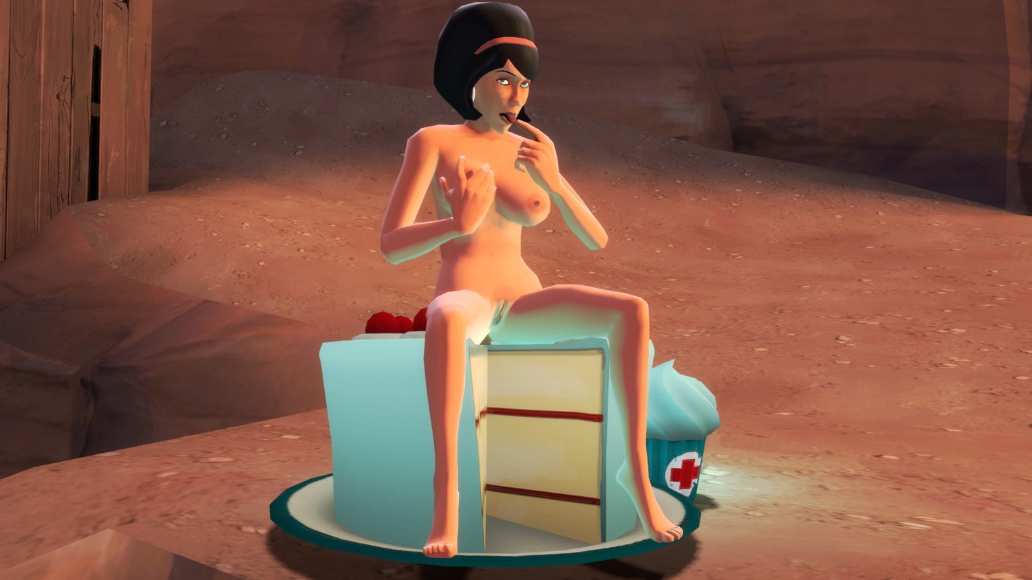 1girls 3d breasts cake completely_nude female female_only food garry's_mod genitals human human_female human_only nipples nude nude_female pizzapiss pussy rule34 scout's_mother solo team_fortress_2