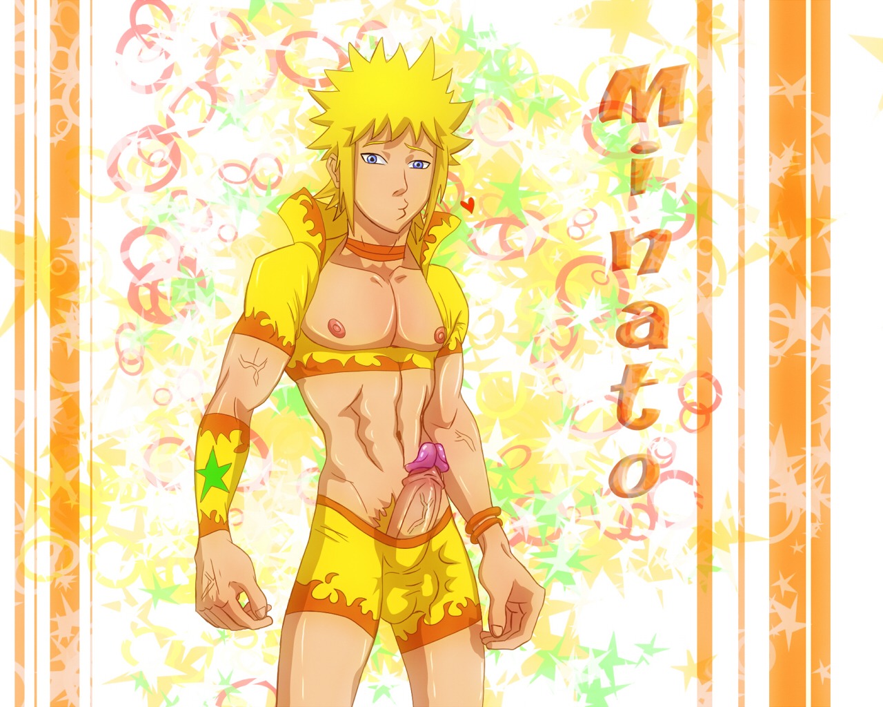 1boy anma blonde_hair foreskin front_view fully_retracted_foreskin human male male_only muscles namikaze_minato naruto naruto_(series) penis retracted_foreskin rule34 solo uncensored uncircumcised yaoi