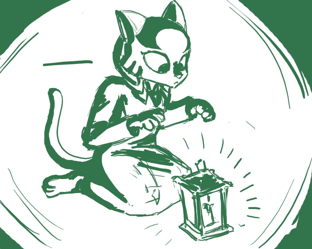 5:4 anthro biped black_and_white braided_hair clothing e621 felid female green_and_white hair katia_managan khajiit lamp lantern mammal microsoft monochrome pajamas prequel_adventure sitting sketch solo tail the_elder_scrolls unknown_artist