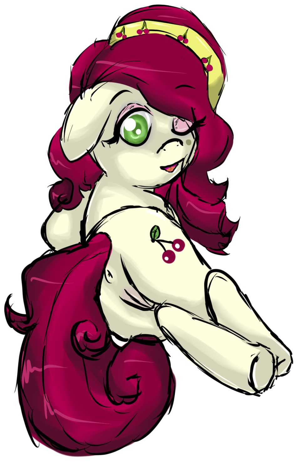 anus cherry_jubilee_(mlp) cutie_mark digital_media_(artwork) e621 earth_pony equid equine female feral friendship_is_magic genitals green_eyes hasbro hi_res horse mammal mewm my_little_pony one_eye_closed pony solo tail vulva