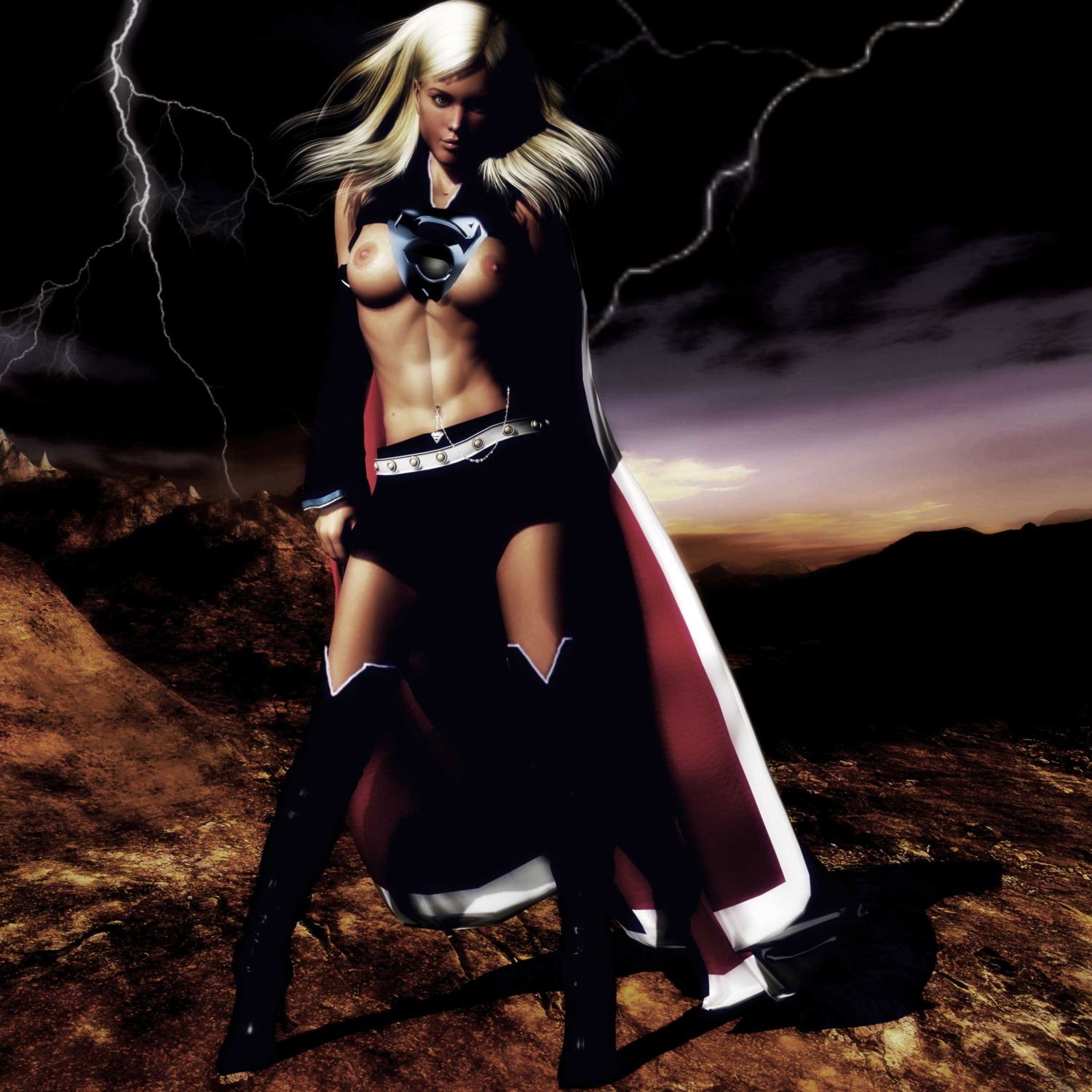 3d abs cypher389 dc dc_comics female kara_danvers kara_zor-el piercing rule34 solo supergirl supergirl_(dark) superman_(series) tagme