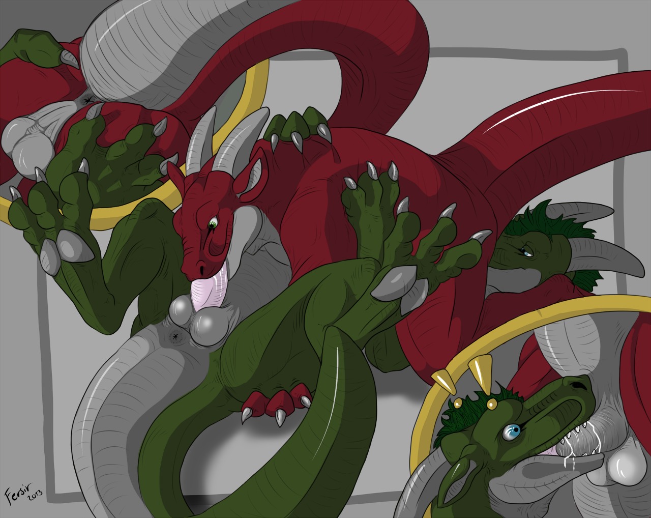2013 69_position anal anthro anus backsack balls blue_eyes bodily_fluids butt claws cum cum_in_mouth cum_inside dragon duo e621 erection exclamation_point fellatio fersir genital_fluids genitals green_eyes green_hair hair horn looking_pleasured male male/male male_on_bottom male_on_top male_penetrated male_penetrating male_penetrating_male mythological_creature mythological_scalie mythology nude on_bottom on_top oral penetration penile penis red_body rimming scalie sex spread_anus spread_butt spread_legs spreading tail