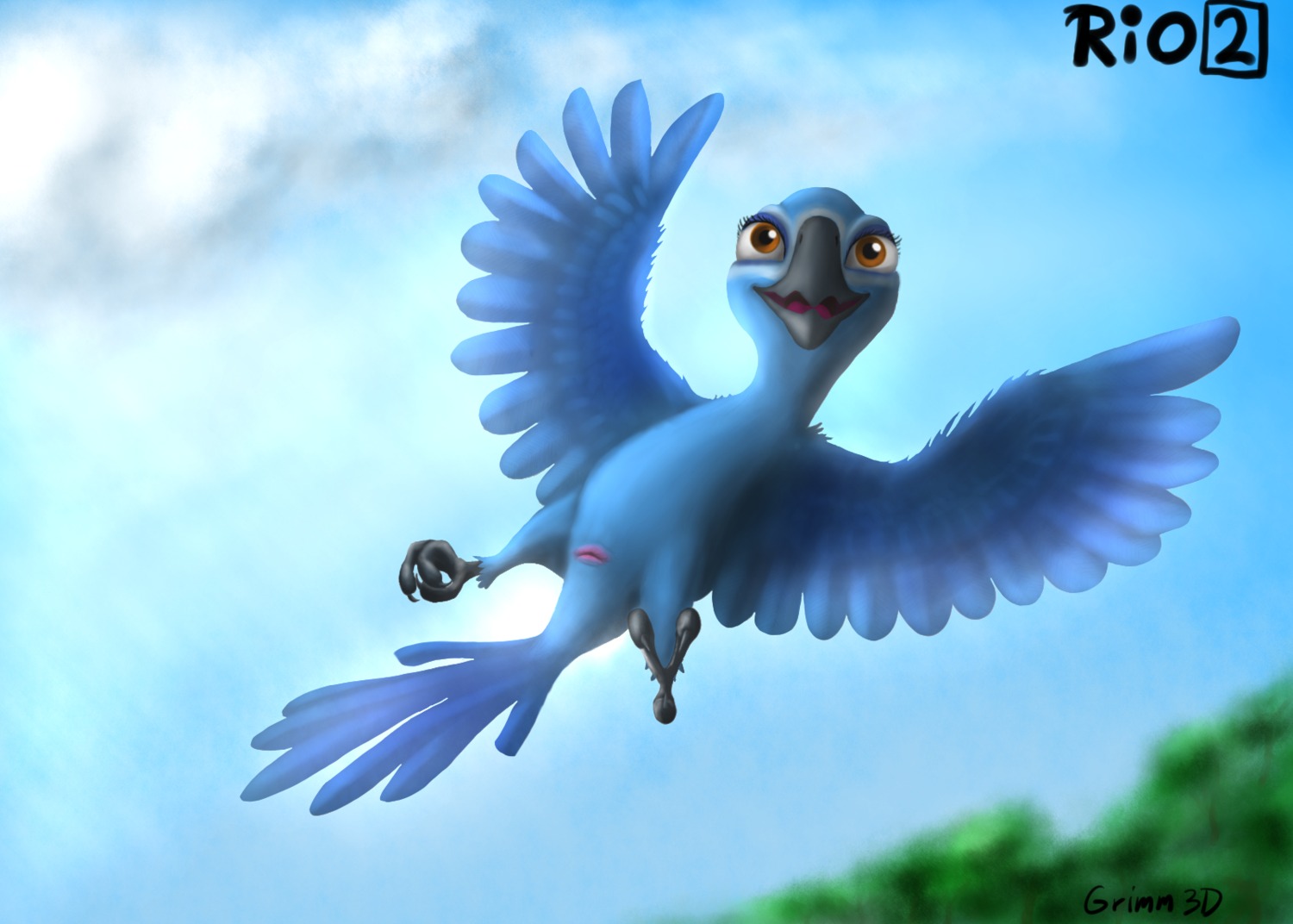animal_genitalia avian beak bia_(rio) bird blue_sky_studios brown_eyes cloaca cloud e621 feathered_wings feathers female feral flying genitals grimm3d hi_res horizontal_cloaca looking_at_viewer macaw neotropical_parrot outside parrot rio_(series) sky solo spix's_macaw spread_wings toony true_parrot wings young young_female young_feral