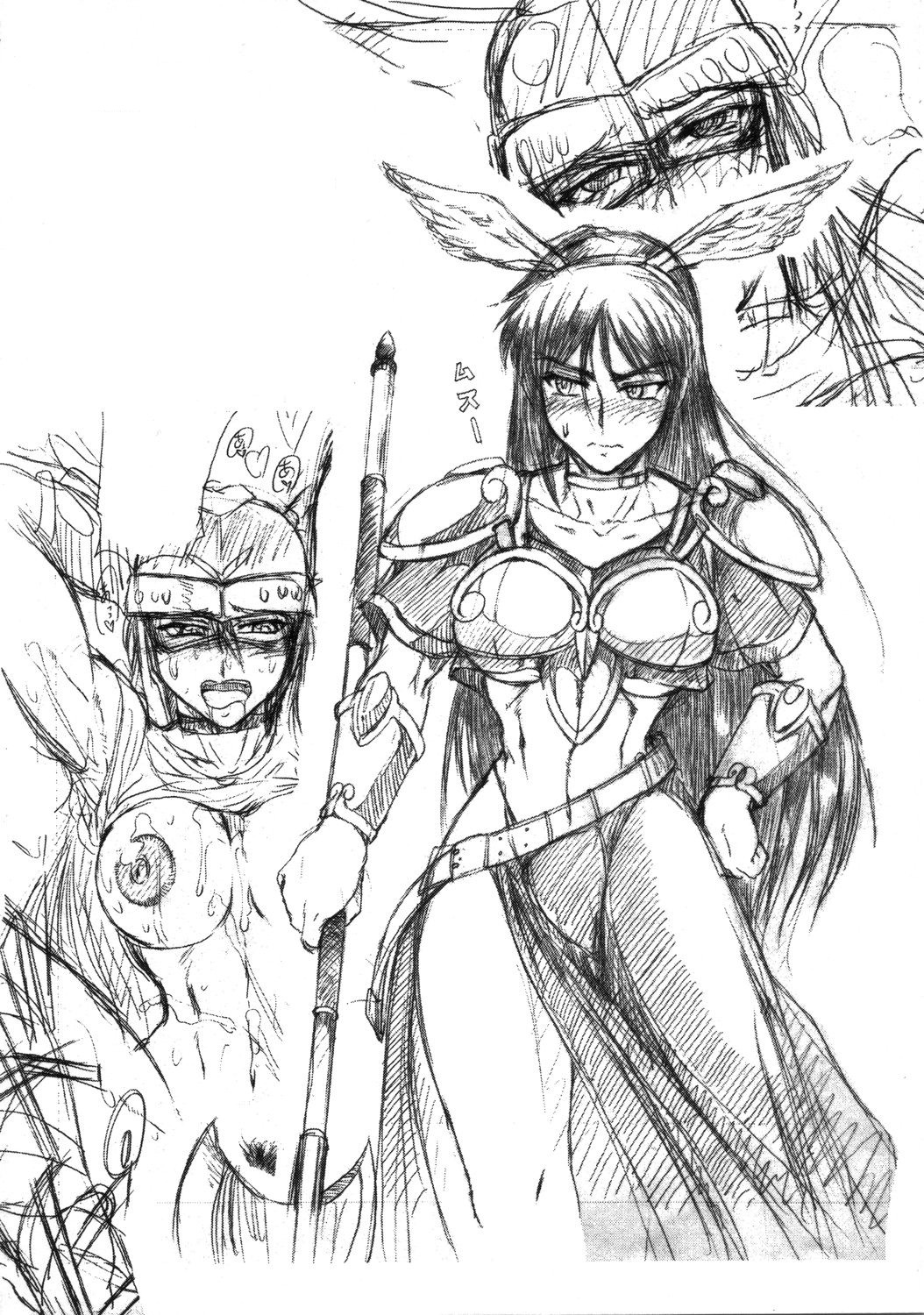 athena_asamiya female king_of_fighters monochrome pointy_chin princess_athena rule34 shd sketch snk