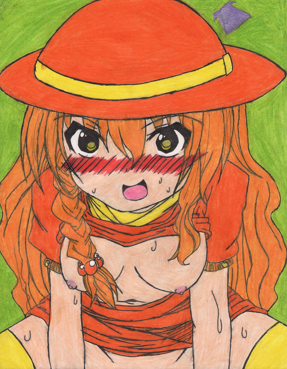 1girls blush breasts color exposed_breasts eyes female female_only front_view hair human light_skin long_hair madhatter-himself mouth nipples open_eyes open_mouth orange_hair pink_nipples pokemon rule34 skin solo