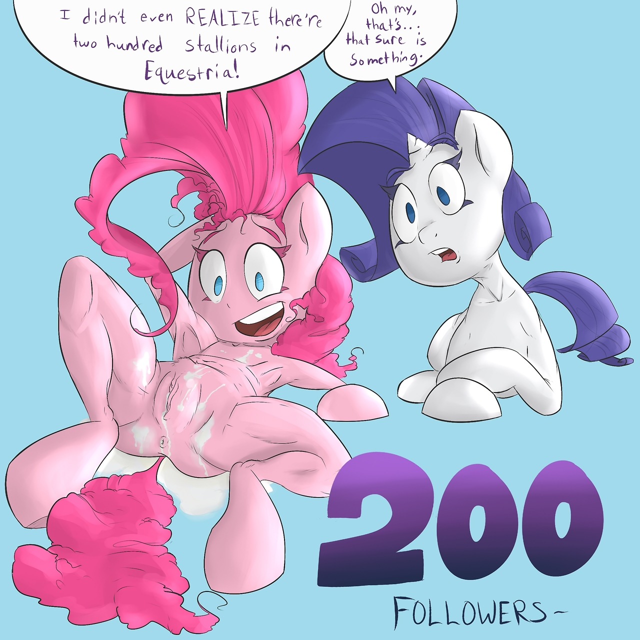 1:1 2013 after_sex anus blue_eyes dialogue duo e621 earth_pony english_text equid equine female friendship_is_magic fur genitals hair hasbro hi_res horn horse mammal mcnims my_little_pony mythological_creature mythological_equine mythology open_mouth pinkie_pie_(mlp) pony purple_hair rarity_(mlp) spread_legs spreading text unicorn vulva white_body white_fur